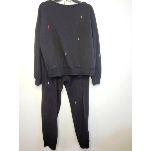 Matching Pajamas Colorful Lightning Bolts & Black L Thick Cotton Large - Picture 2 of 3